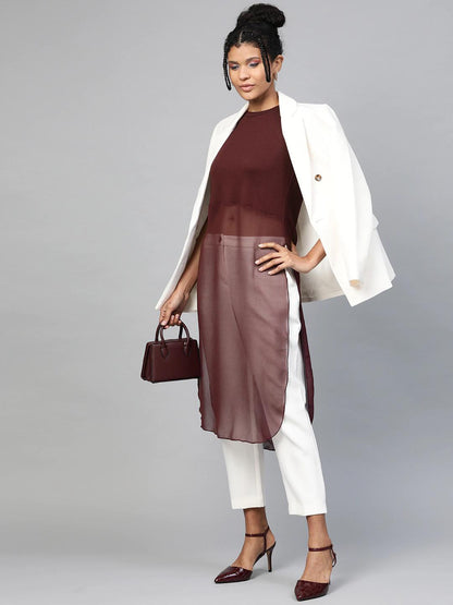 Women's Burgundy Side Slit Longline Top