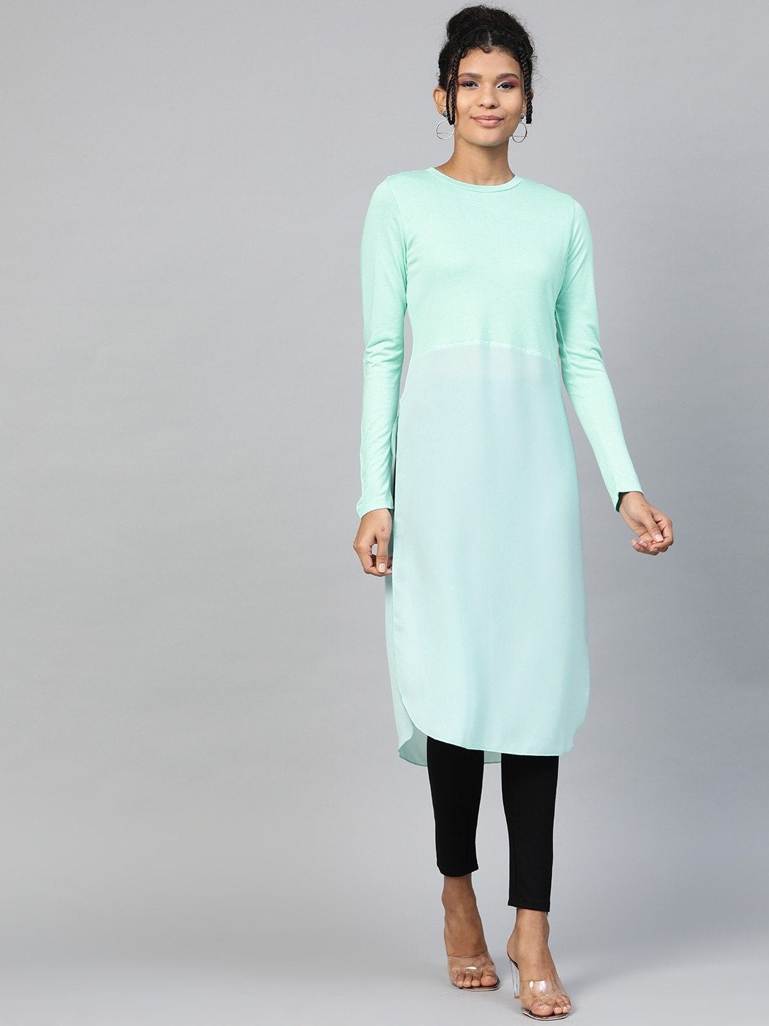 Women's Light Blue Side Slit Longline Top