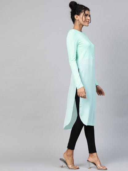Women's Light Blue Side Slit Longline Top