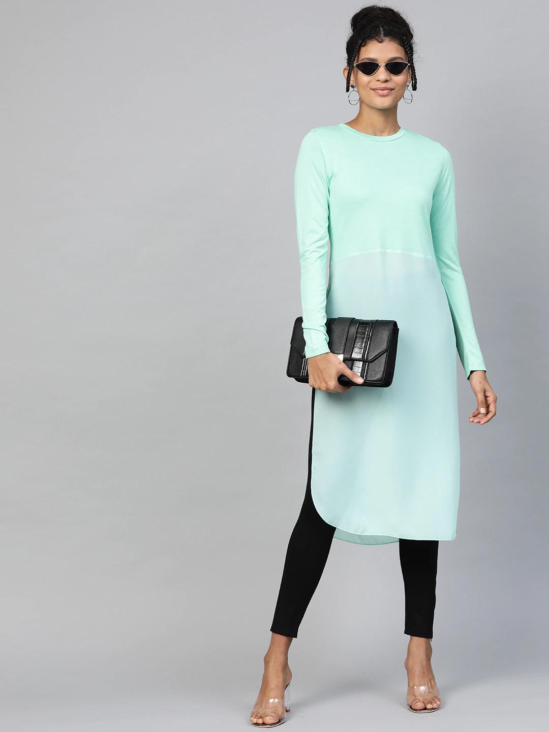 Women's Light Blue Side Slit Longline Top