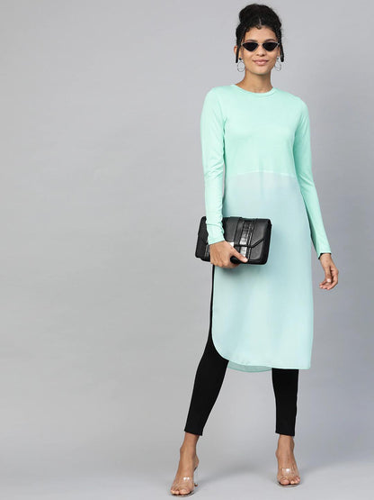 Women's Light Blue Side Slit Longline Top