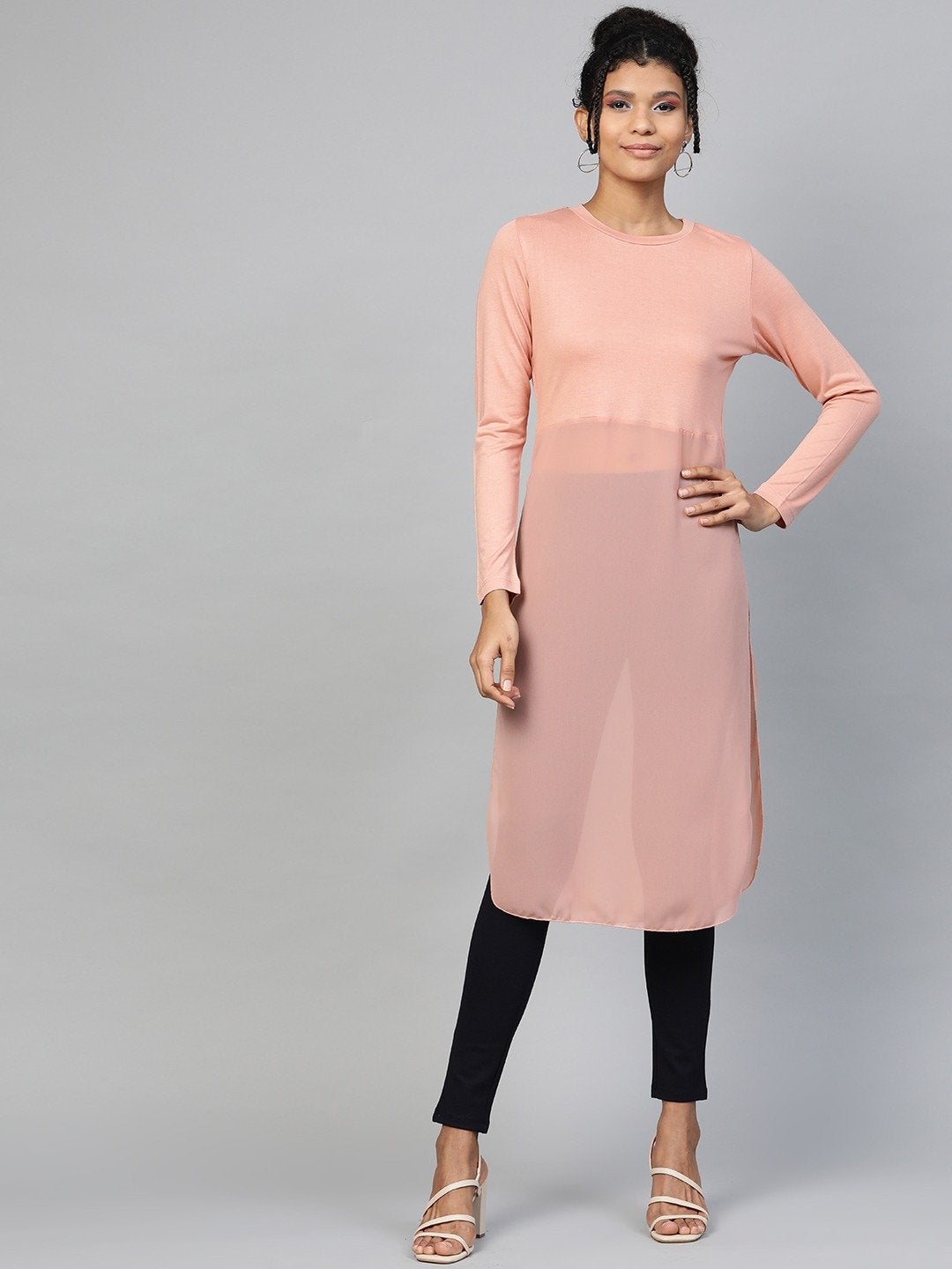 Women's Peach Side Slit Longline Top
