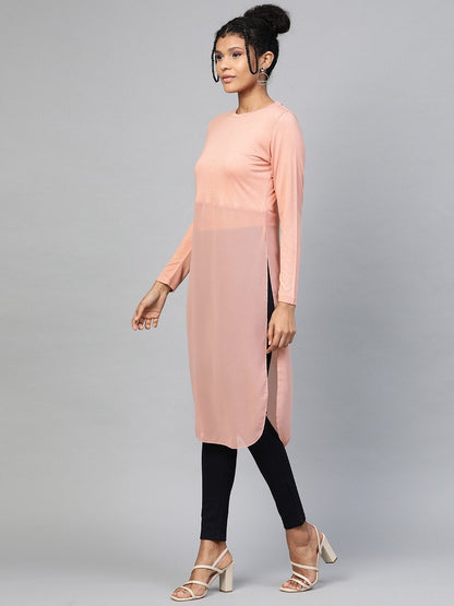 Women's Peach Side Slit Longline Top