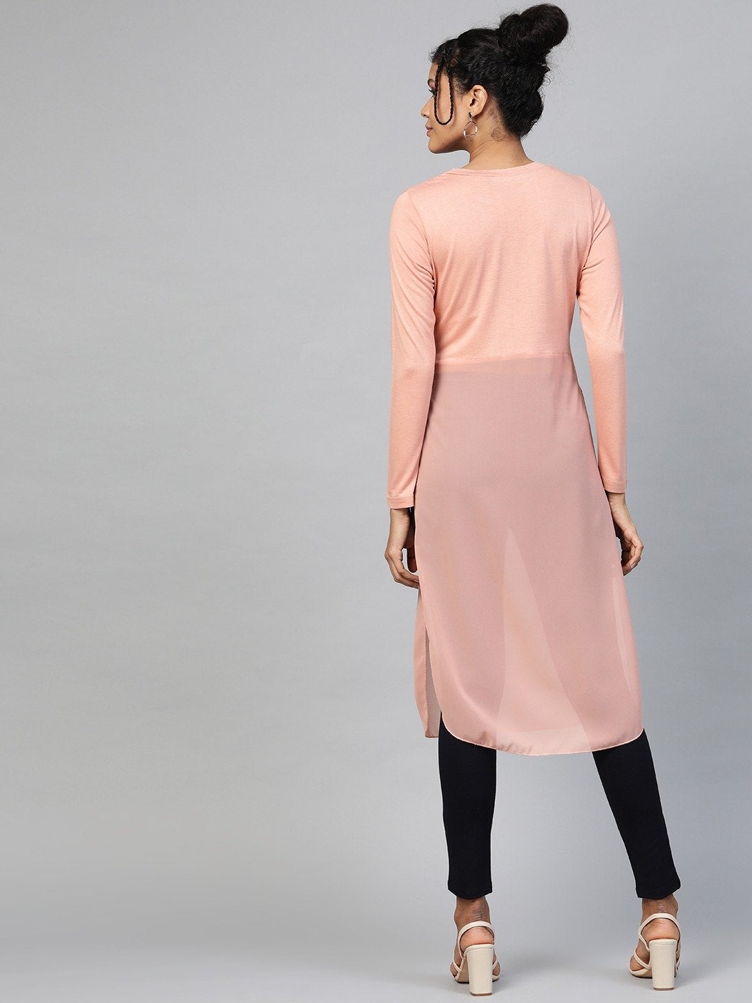 Women's Peach Side Slit Longline Top