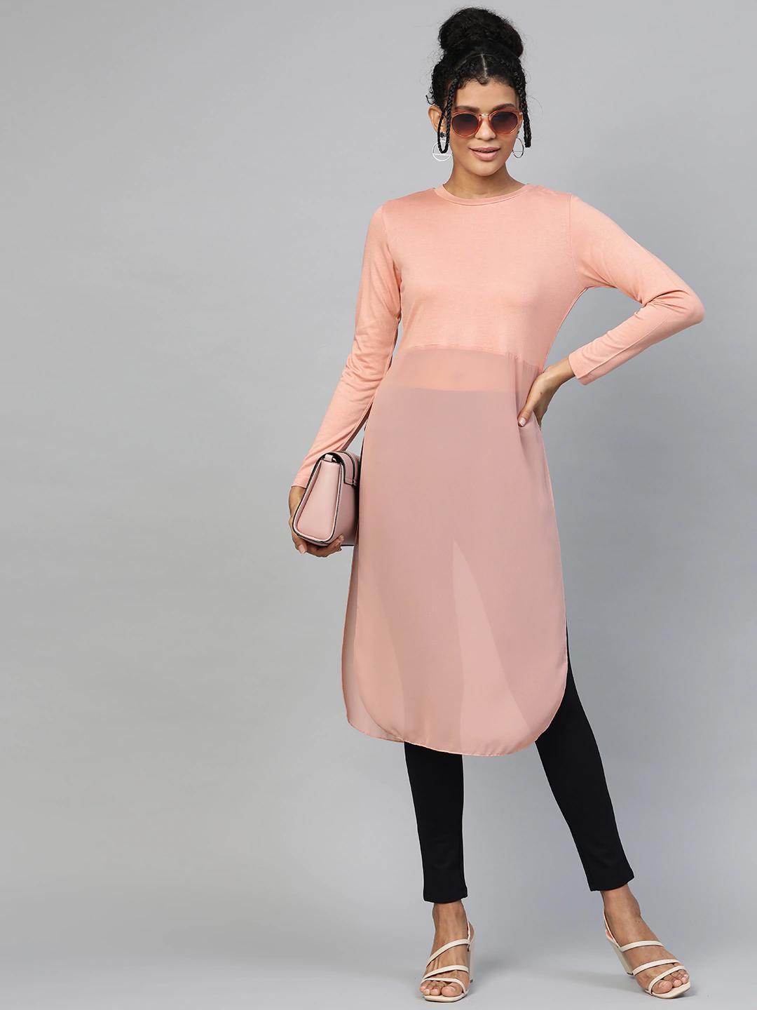 Women's Peach Side Slit Longline Top