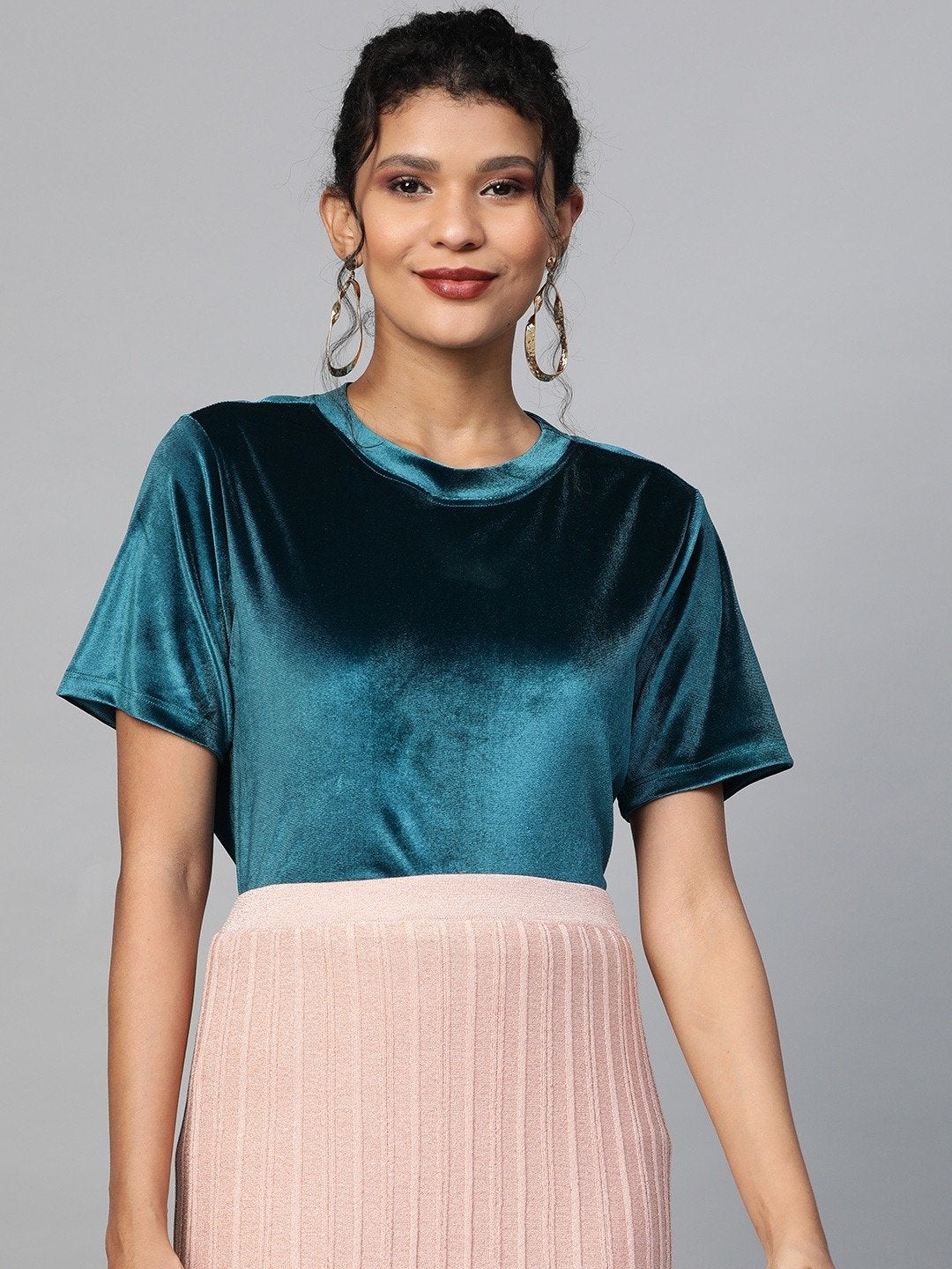 Women's Teal Velvet Basic Top