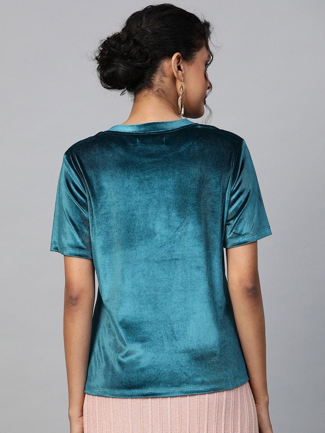 Women's Teal Velvet Basic Top