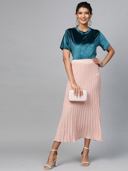 Women's Teal Velvet Basic Top