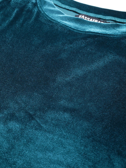 Women's Teal Velvet Basic Top