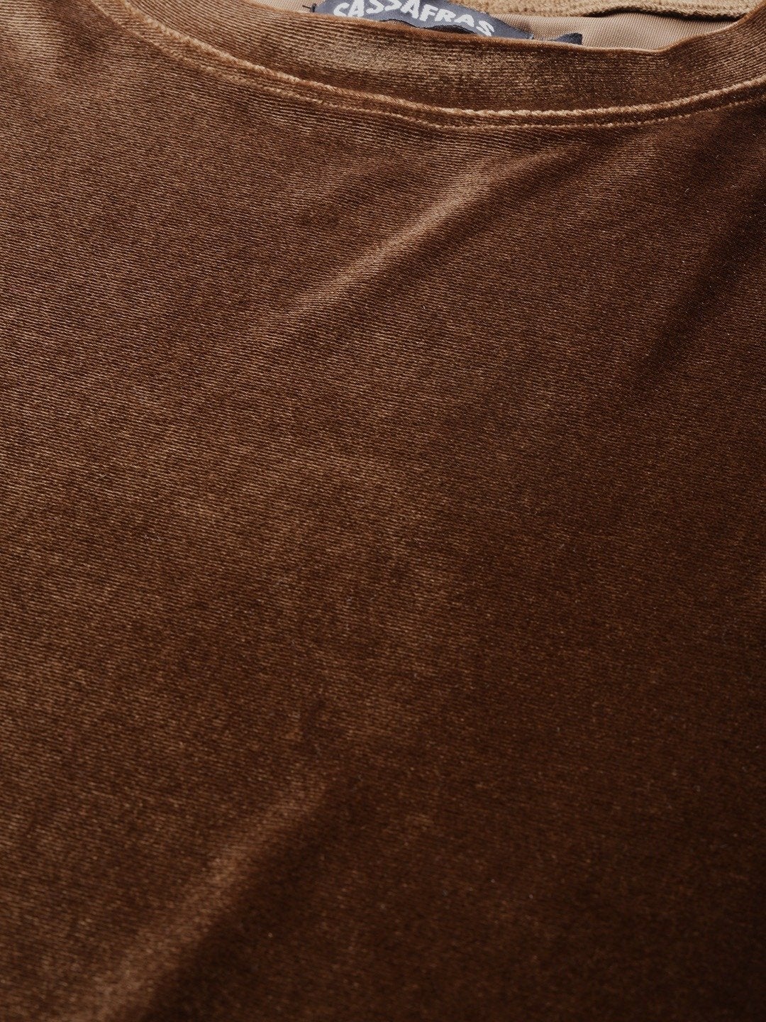 Women's Brown Velvet Basic Top