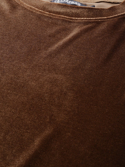 Women's Brown Velvet Basic Top