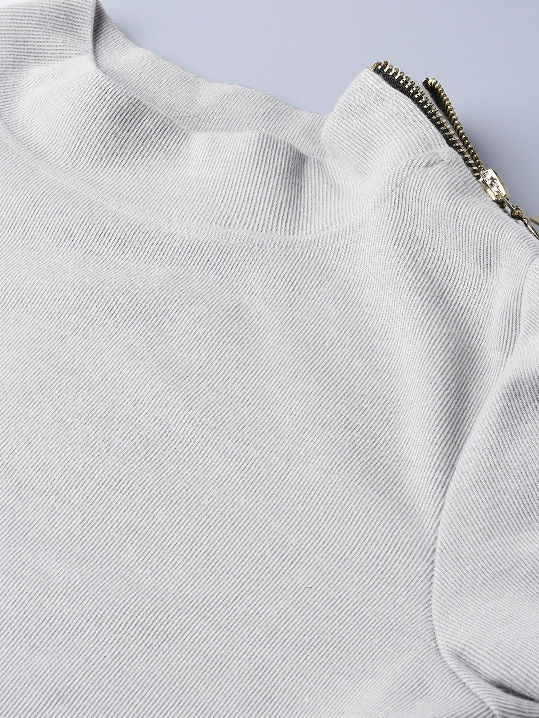 Women's Grey High Neck Rib Top