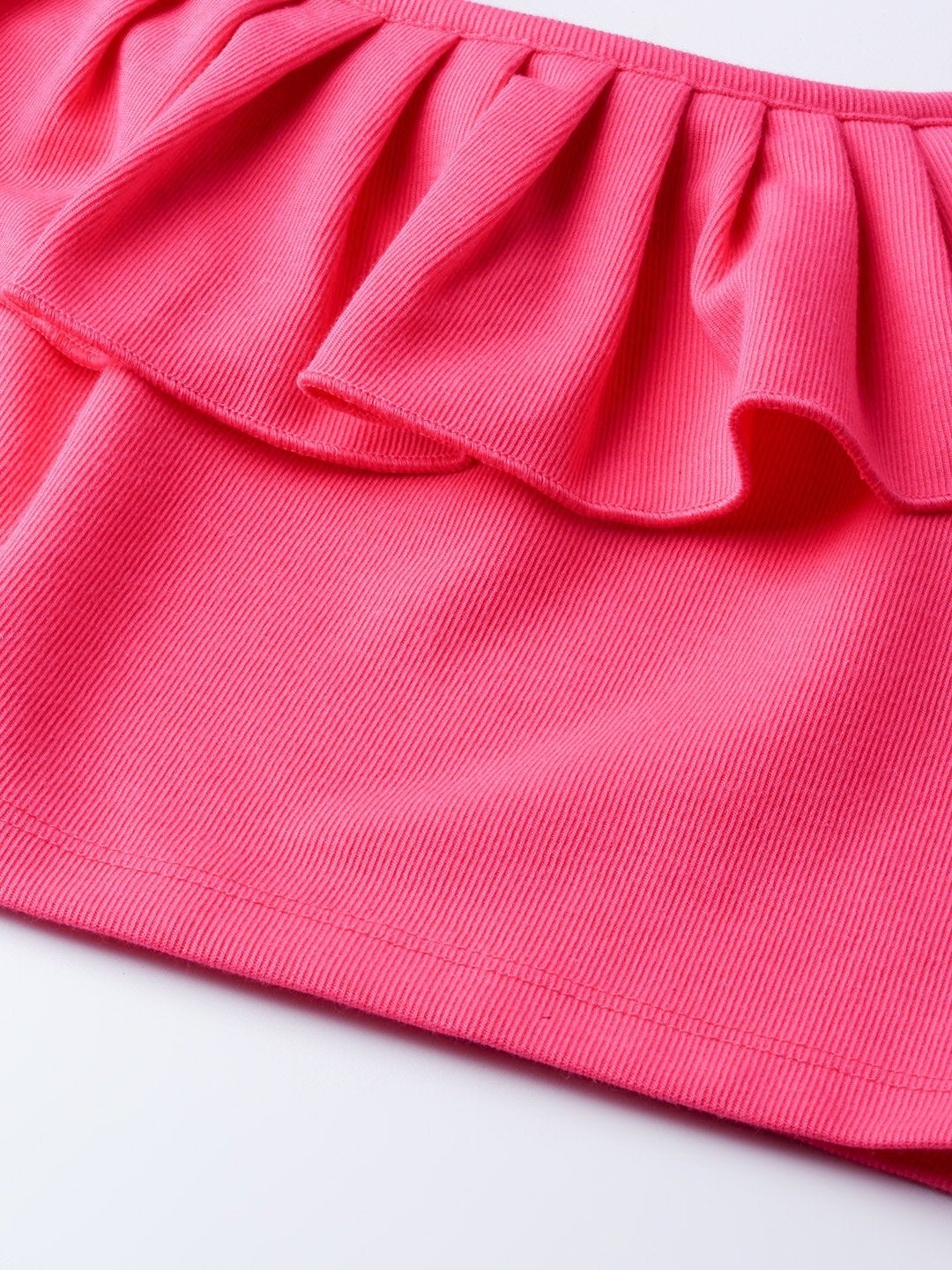 Women's Fuchsia Frilly Neck Rib Crop Top