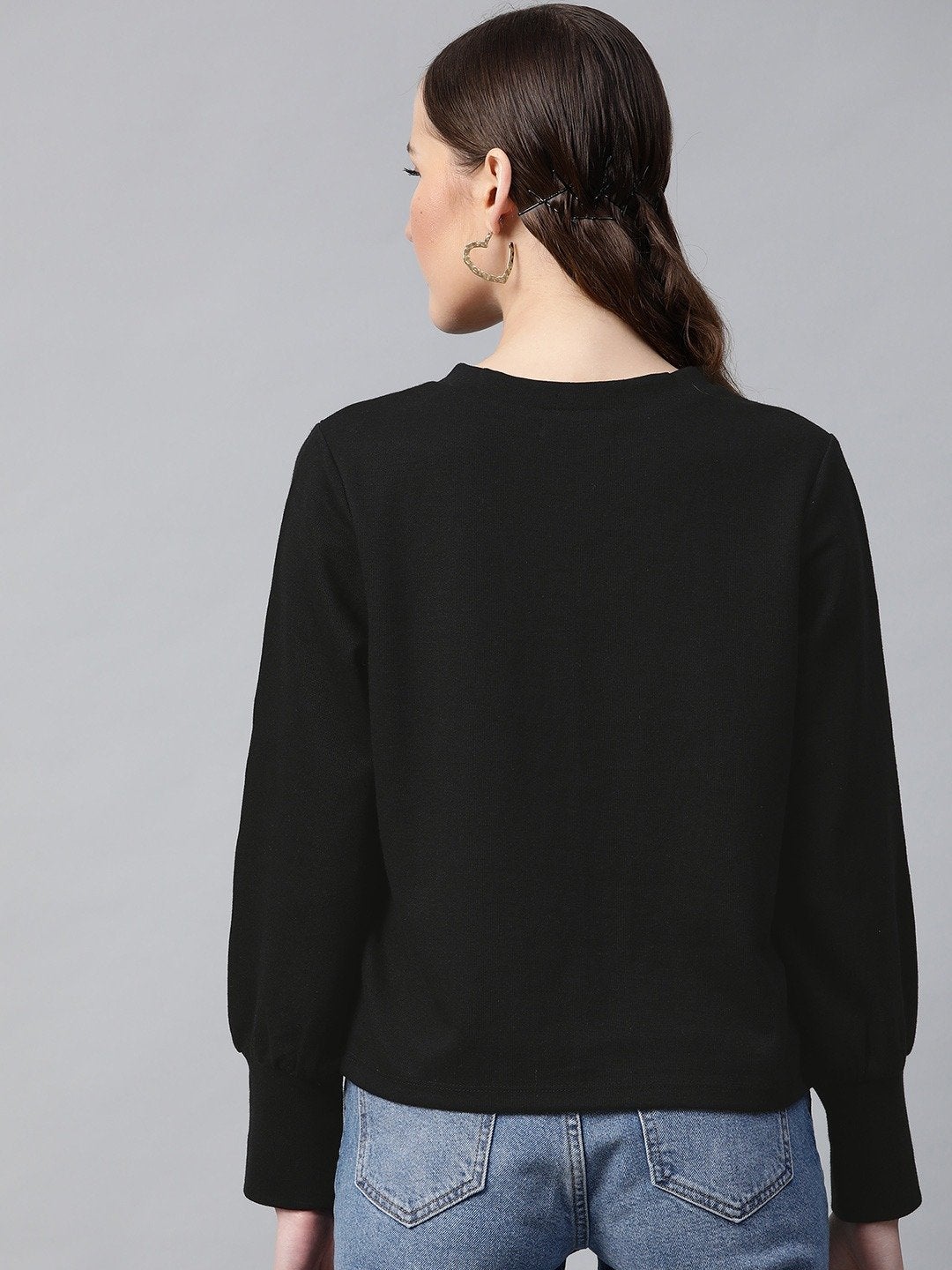 Women's Black V-Neck Rib Top
