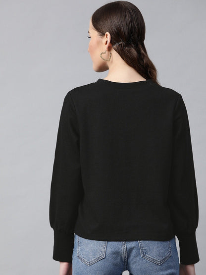 Women's Black V-Neck Rib Top