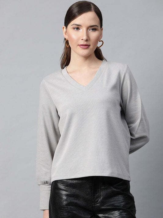 Women's Grey V-Neck Rib Top