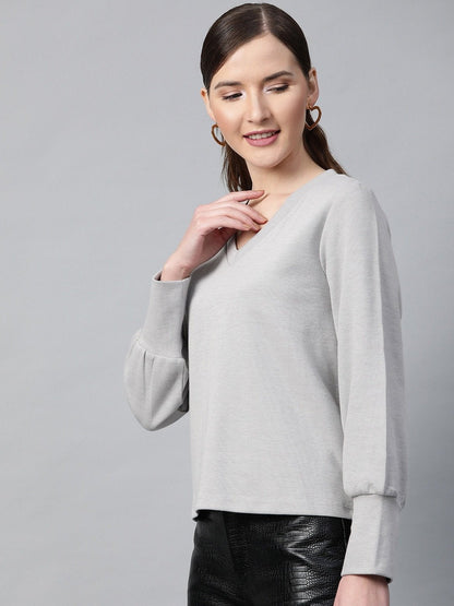 Women's Grey V-Neck Rib Top