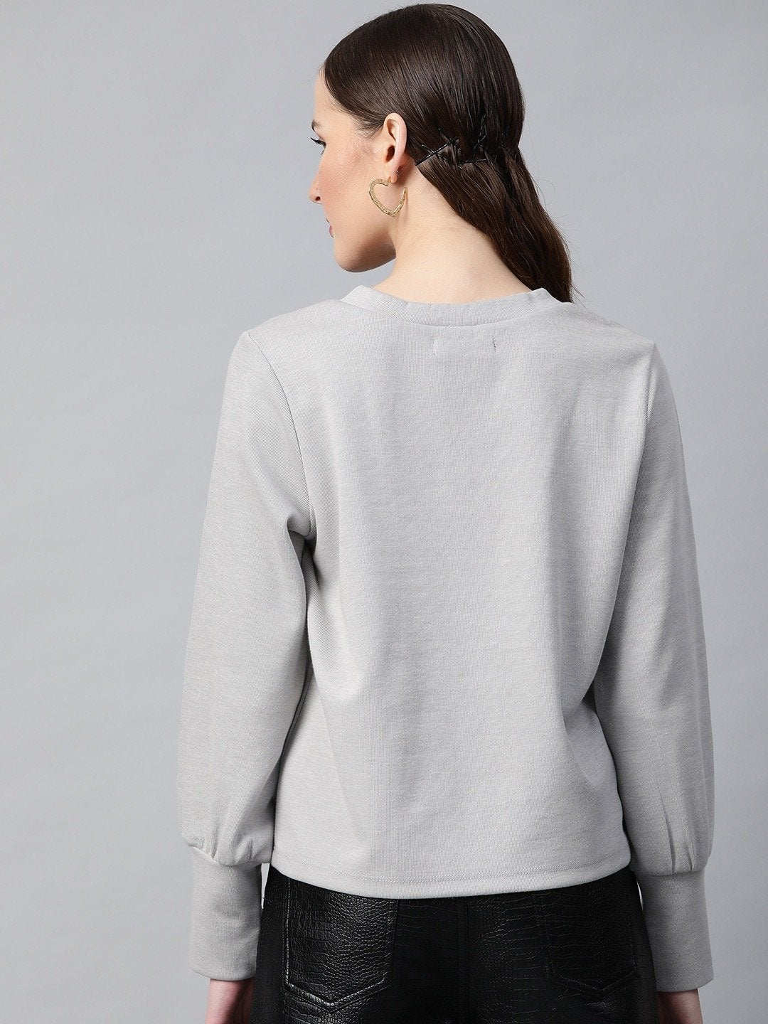 Women's Grey V-Neck Rib Top