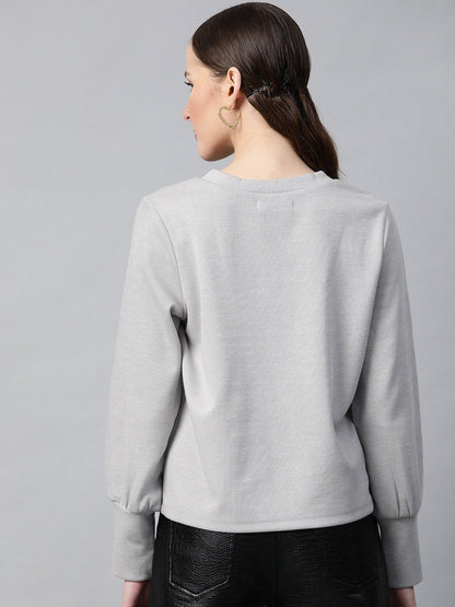 Women's Grey V-Neck Rib Top