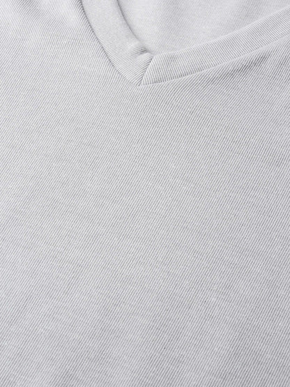 Women's Grey V-Neck Rib Top