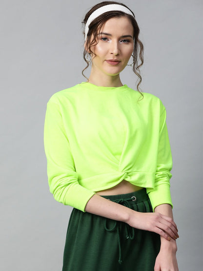 Women's Neon Green Terry Knot Crop Top