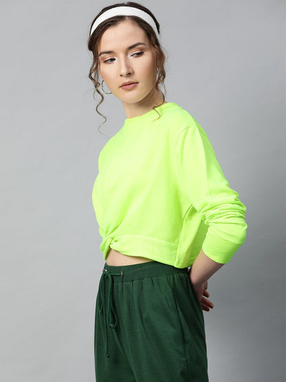 Women's Neon Green Terry Knot Crop Top