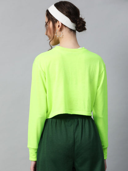 Women's Neon Green Terry Knot Crop Top