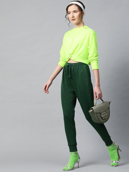 Women's Neon Green Terry Knot Crop Top