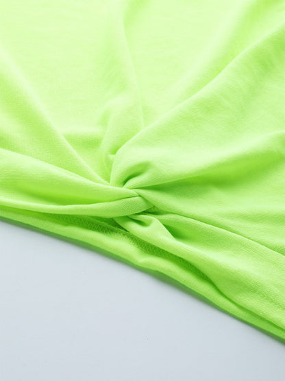 Women's Neon Green Terry Knot Crop Top