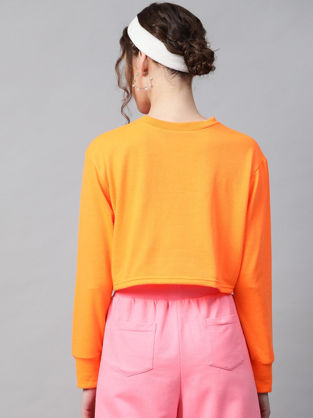 Women's Neon Orange Terry Knot Crop Top