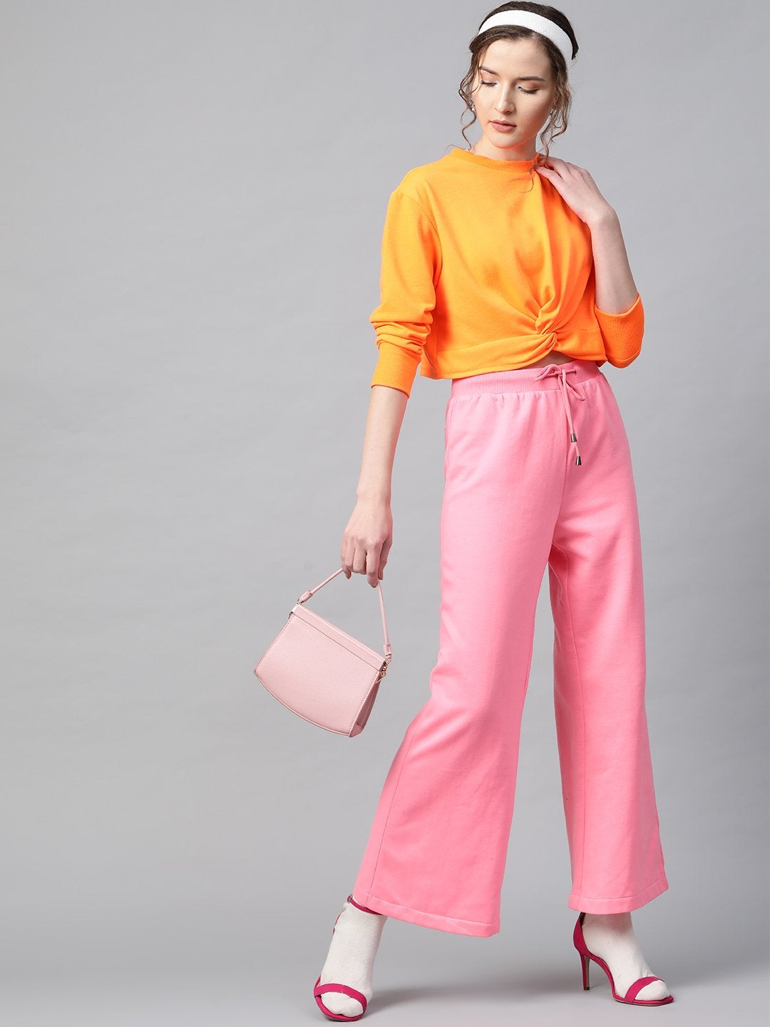Women's Neon Orange Terry Knot Crop Top