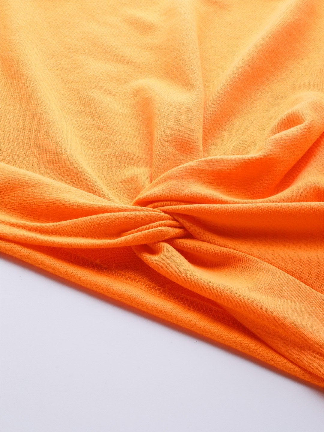 Women's Neon Orange Terry Knot Crop Top