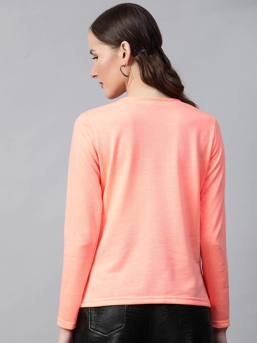 Women's Peach Henley Full Sleeve T-Shirt
