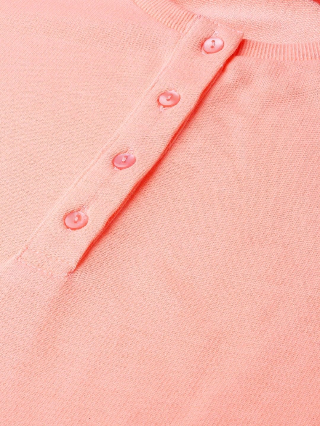Women's Peach Henley Full Sleeve T-Shirt