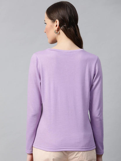 Women's Purple Henley Full Sleeve T-Shirt