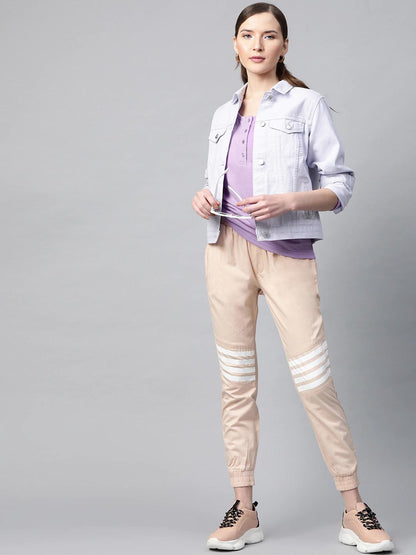 Women's Purple Henley Full Sleeve T-Shirt