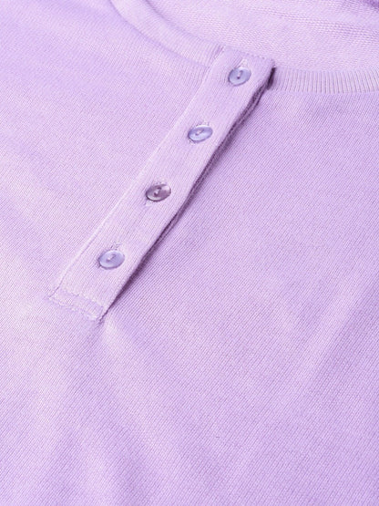 Women's Purple Henley Full Sleeve T-Shirt