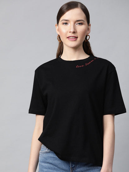 Women's Black Live-Learn-Love Print T-Shirt