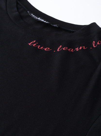 Women's Black Live-Learn-Love Print T-Shirt