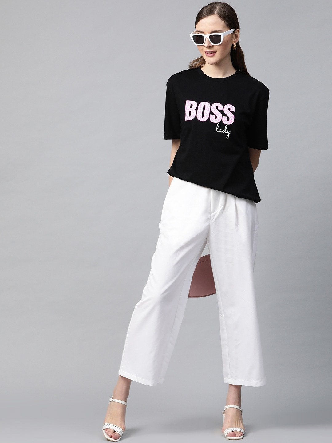 Women's Black Boss-Print T-Shirt