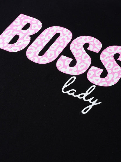 Women's Black Boss-Print T-Shirt