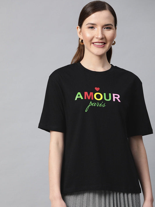 Women's Black Amour-Print T-Shirt