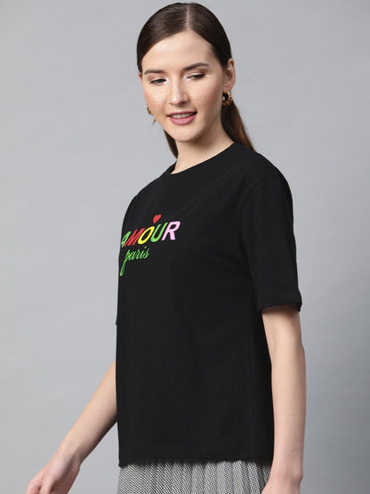 Women's Black Amour-Print T-Shirt