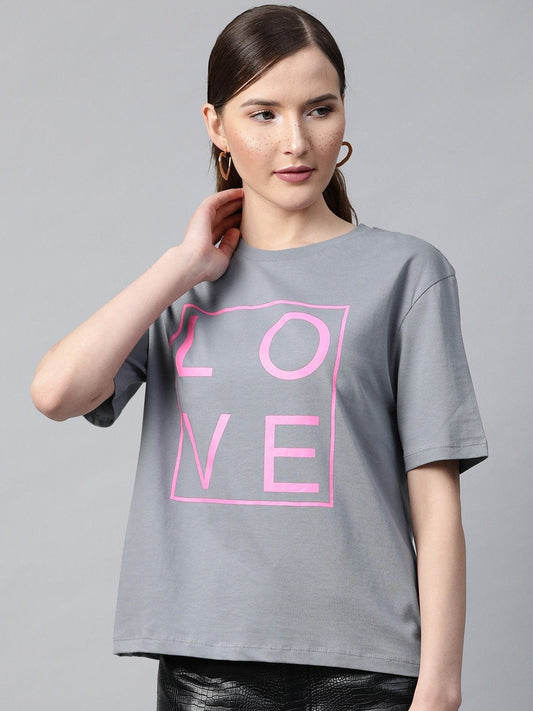 Women's Grey Love-Print T-Shirt