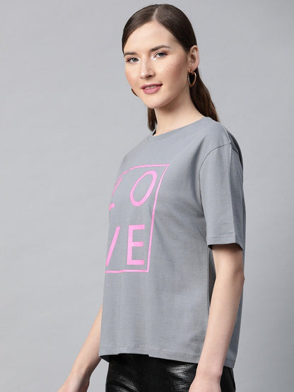 Women's Grey Love-Print T-Shirt
