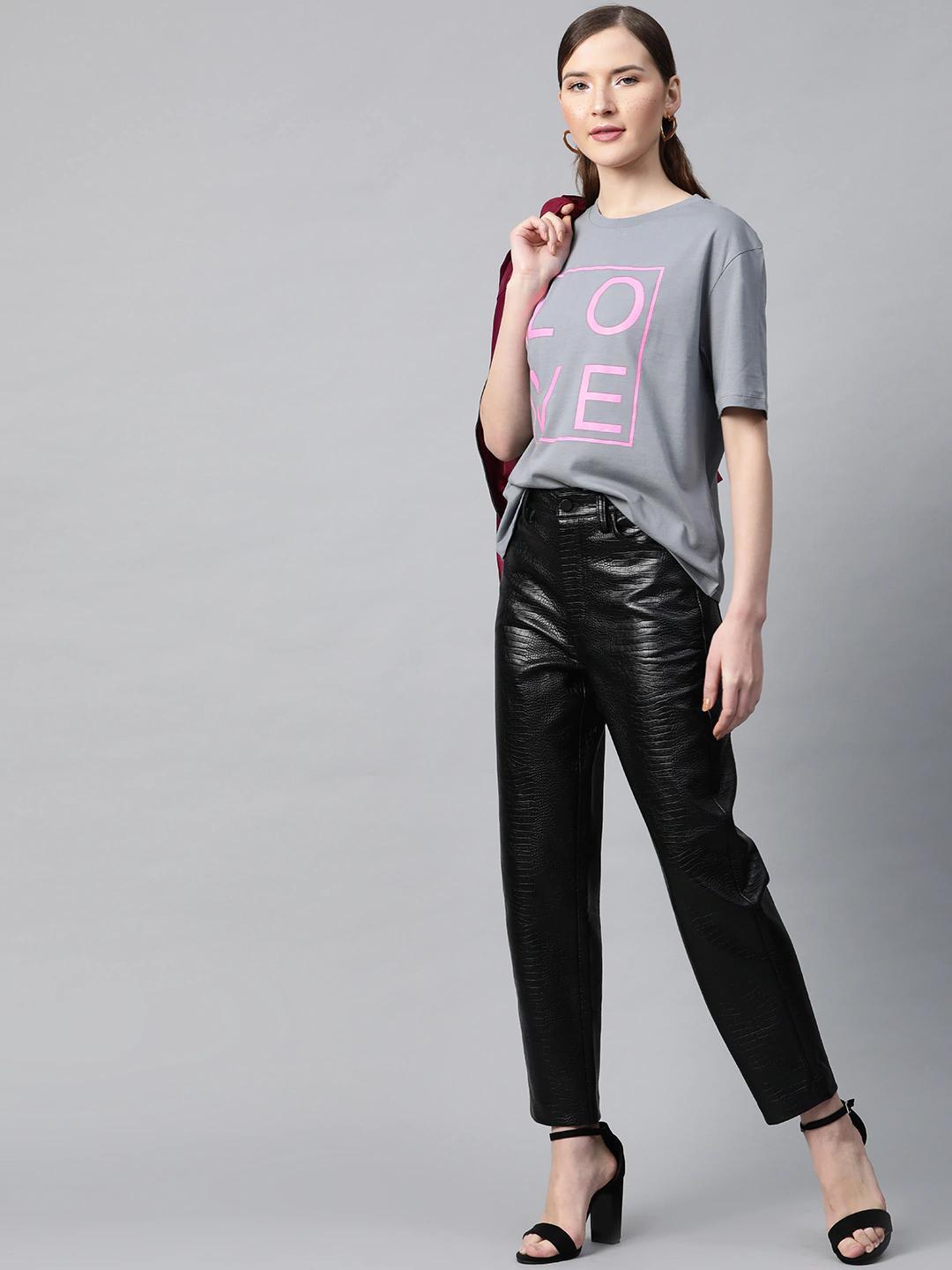 Women's Grey Love-Print T-Shirt