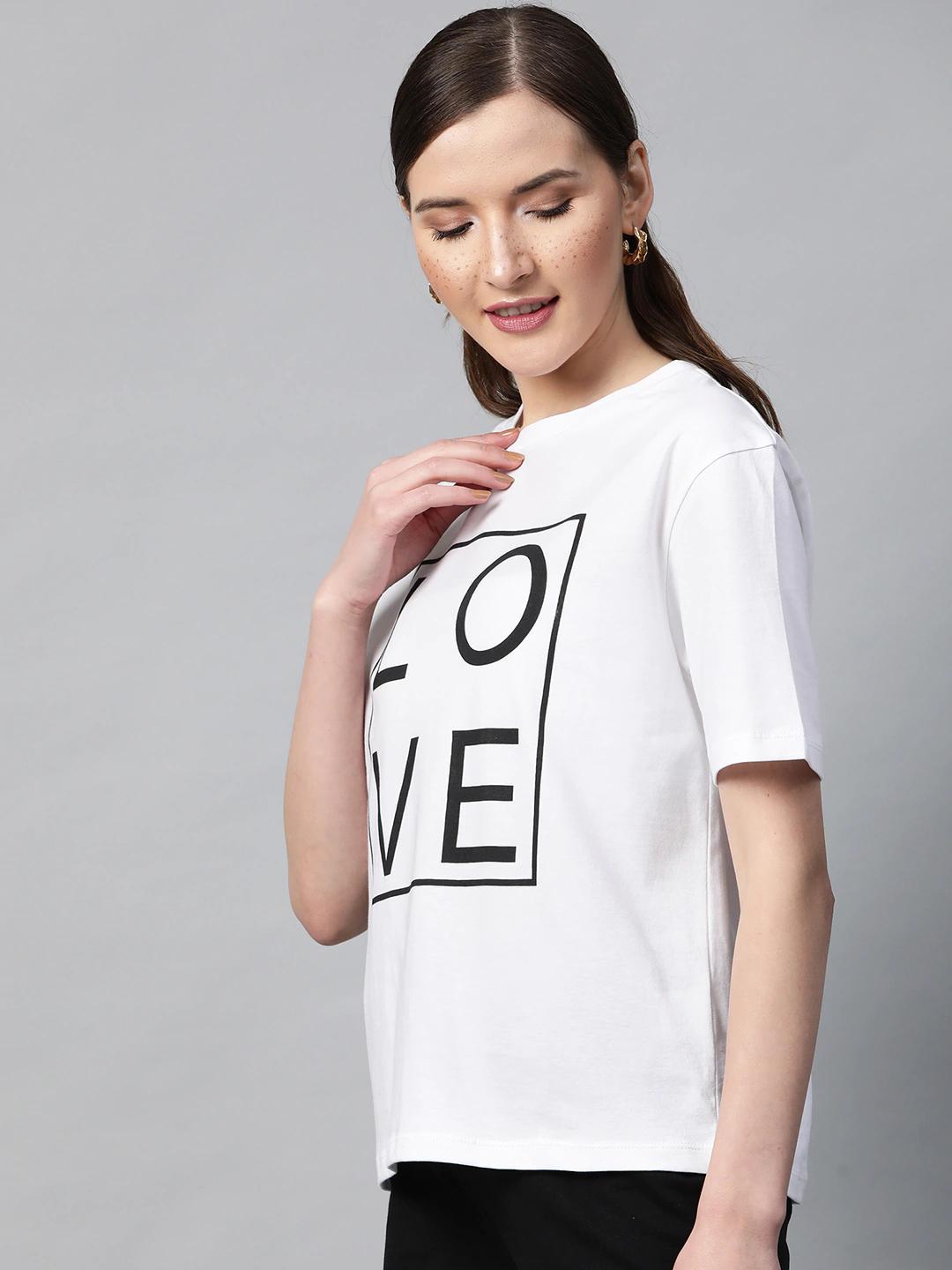 Women's White Love-Print T-Shirt