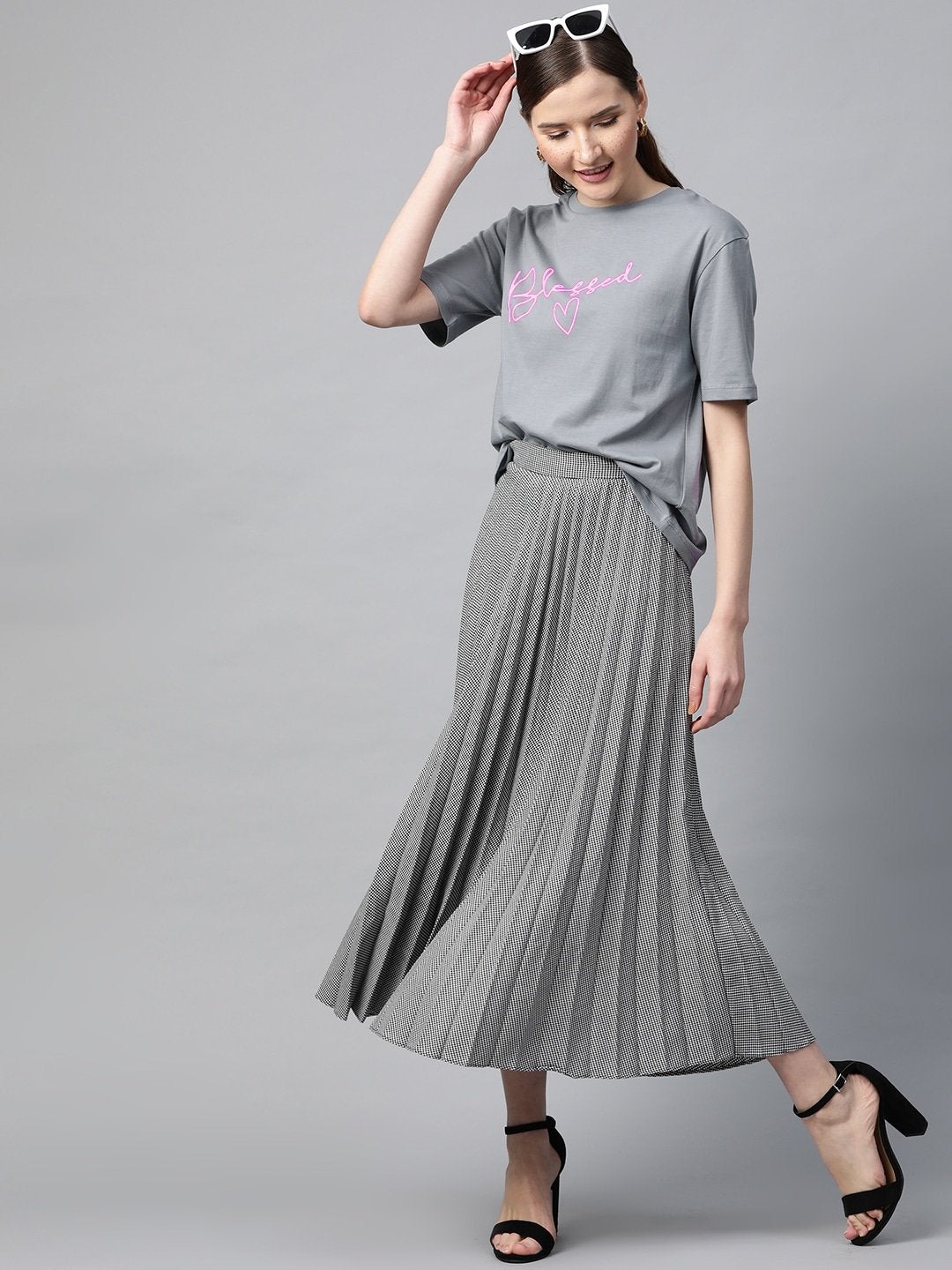 Women's Grey Blessed-Print T-Shirt