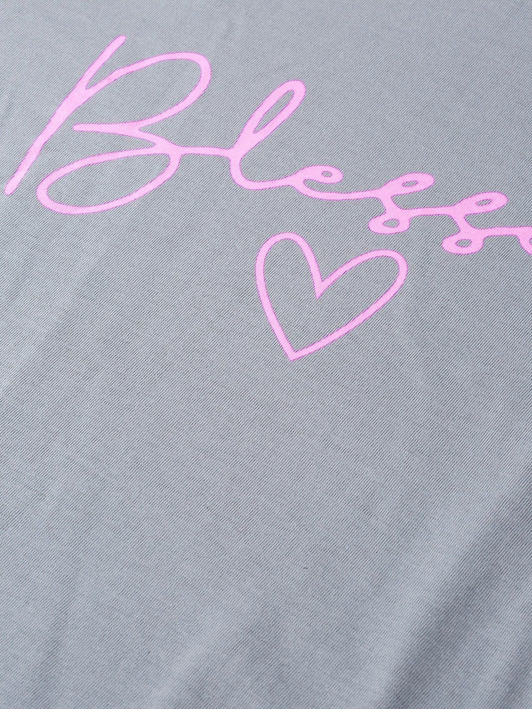 Women's Grey Blessed-Print T-Shirt