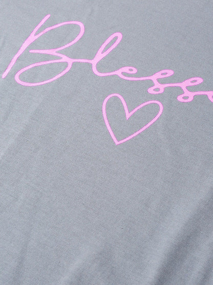 Women's Grey Blessed-Print T-Shirt
